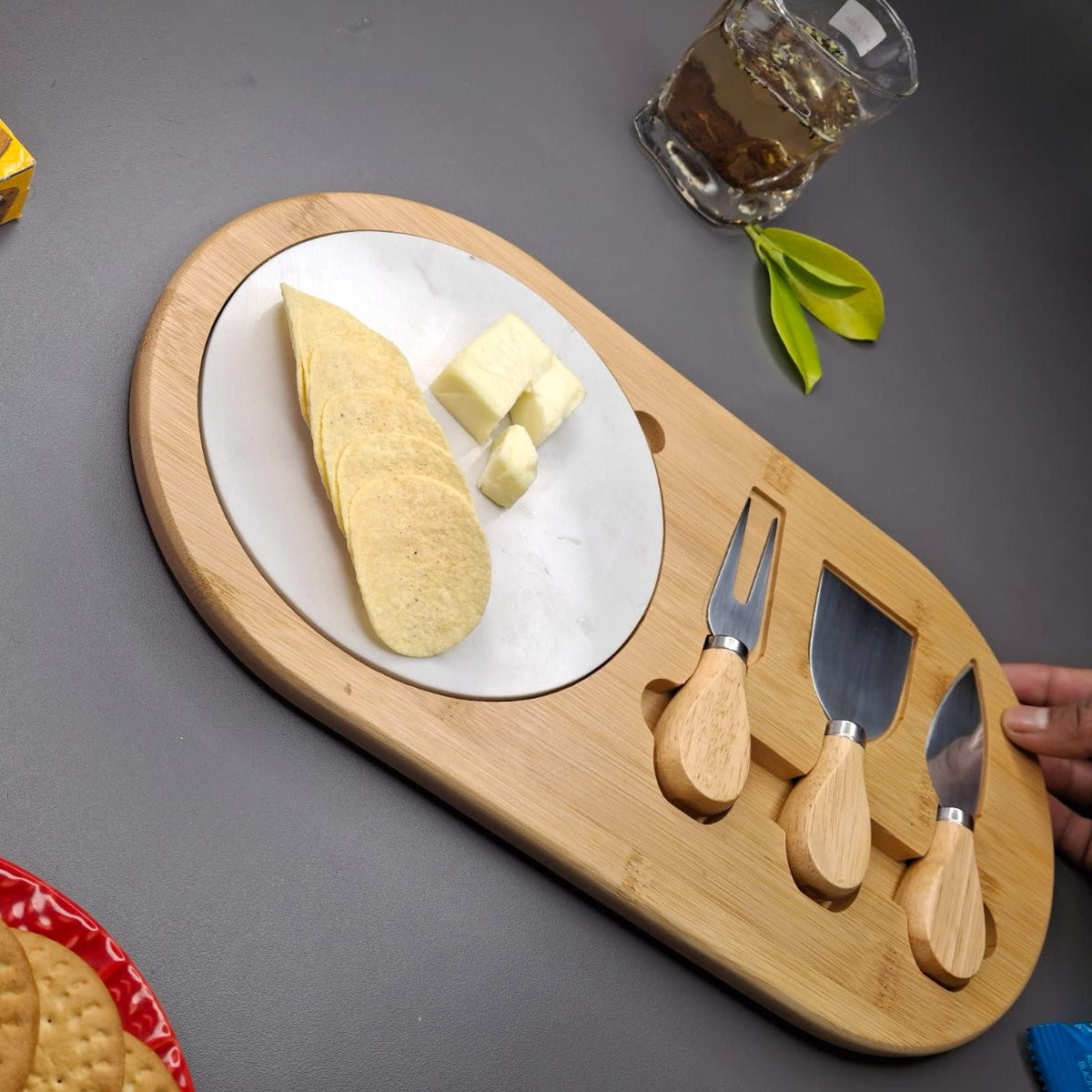 Wooden Cheese Platter Set With Marble Board And Cheese Cutlery Style 2