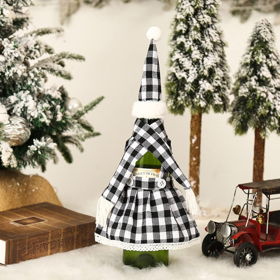 Set of 2 Wine  bottle cover  1Pcs Christmas Decorations Plaid Skirt Set Wine Set Beer Bottle Set Bar Table Atmosphere Black