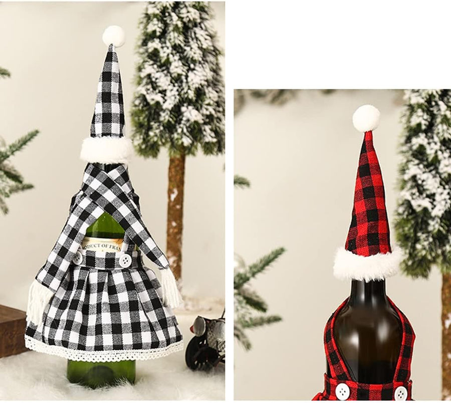 Set of 2 Wine  bottle cover  1Pcs Christmas Decorations Plaid Skirt Set Wine Set Beer Bottle Set Bar Table Atmosphere Black