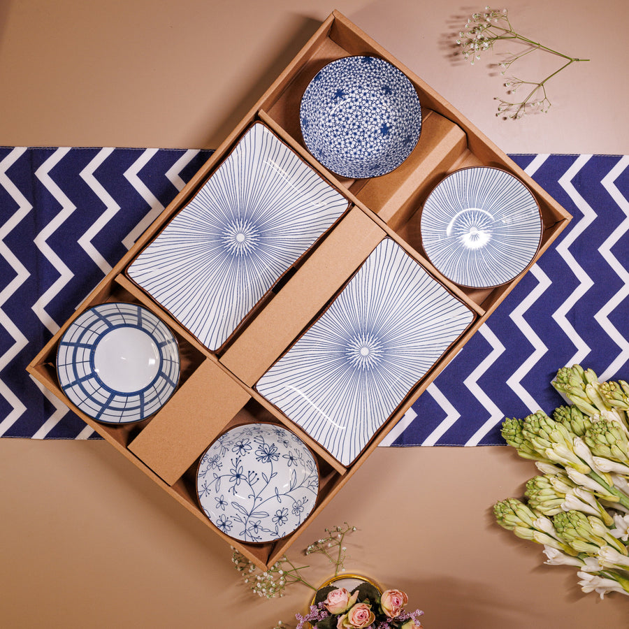 Blue White Porcelian bowl set Japanese Tableware Giftbox (set of 6)