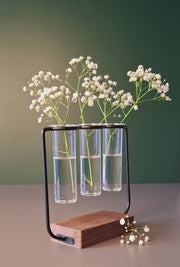 Wooden Plant Pot, 3 Glass Tubes Plant