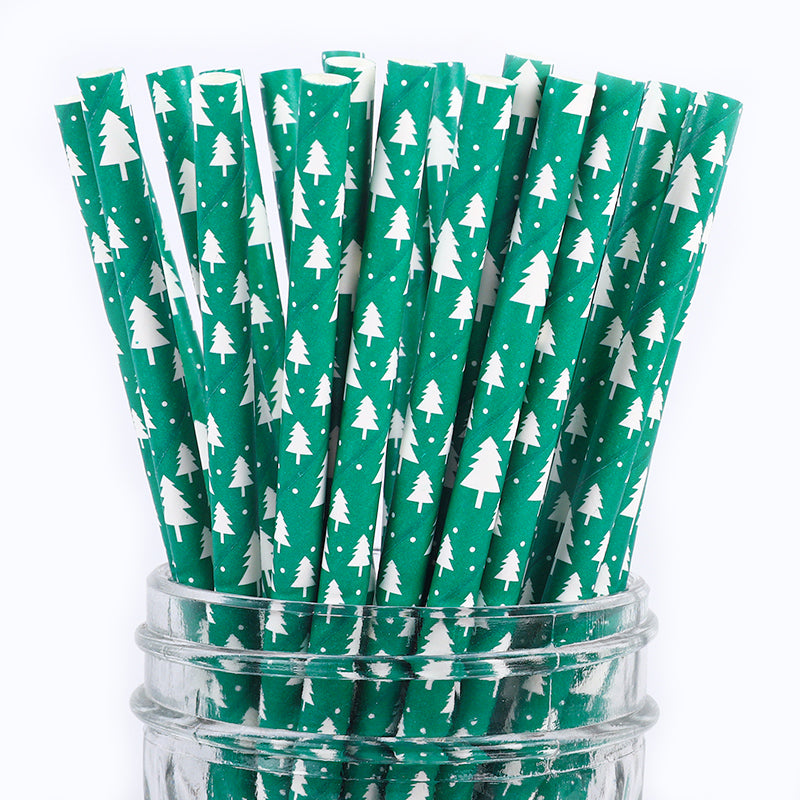 FEPITO 250Pcs Christmas Paper Straws Christmas Trees Snowflakes Paper  Straws Red Green Dot Paper Drinking Straws Christmas Striped Straw for  Christmas