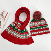 Knitted Christmas Scarf and Cap Set - Red