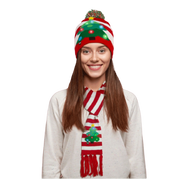 Warm Knitted LED Christmas Cap and Scarf Set