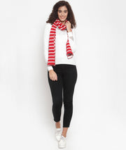 Red and Ivory Striped Cotton Knitted Scarf